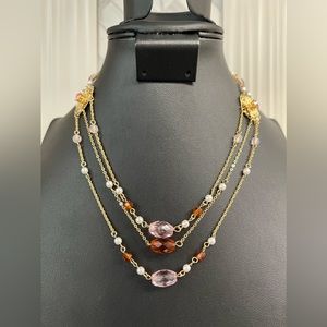 Avon Pink Rhinestone Crystal Multi Strand Collar Necklace